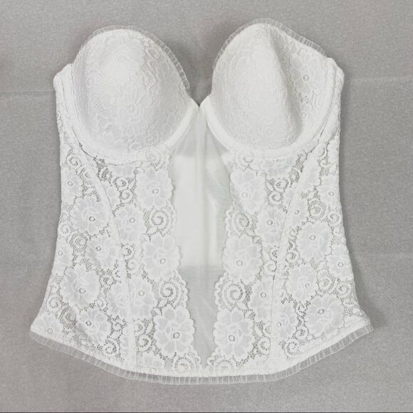 Maidenform White Lace Sheer Paneled Bustier Corset Top - Picture 1 of 4